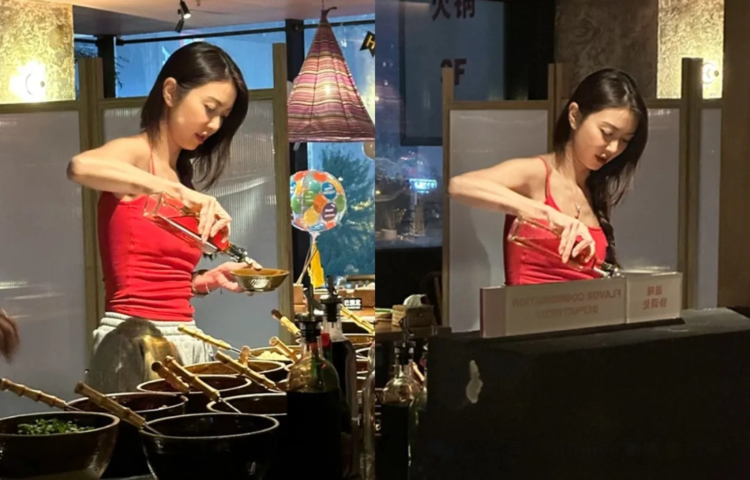 薛凯琪火锅店偶遇,43岁看起来只有20岁